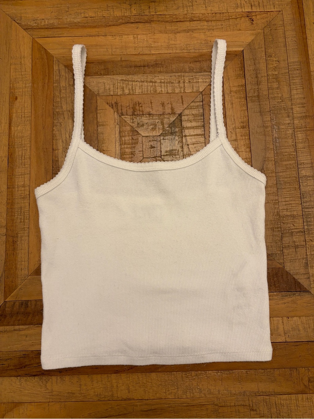 Sunday Best White Ribbed Crop Tank with Spaghetti Straps